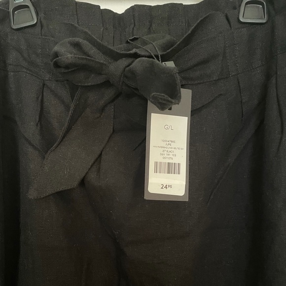 Dynamite Jet Black Paper-bag Linen Belted Skirt - Picture 8 of 10